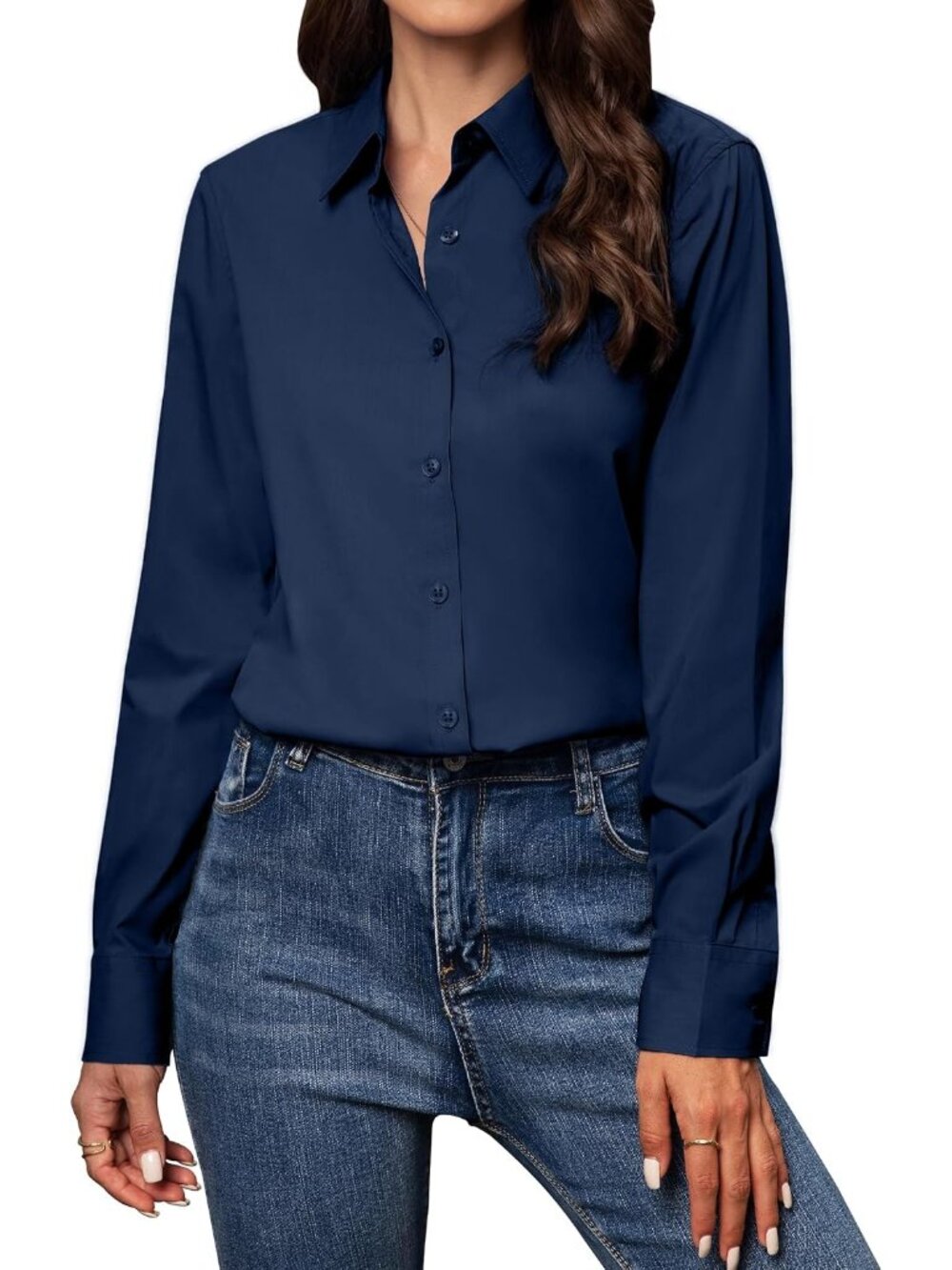 Button Down Shirts for Women Cotton Collared Long Sleeve Blouse Top